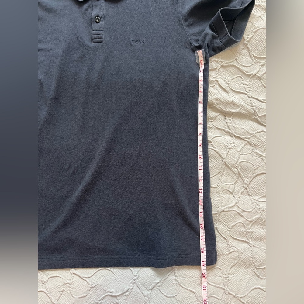 Hugo Boss Logo Polo Shirt Men's US Large Short Sleeve Navy Blue L (0677) - Picture 9 of 10